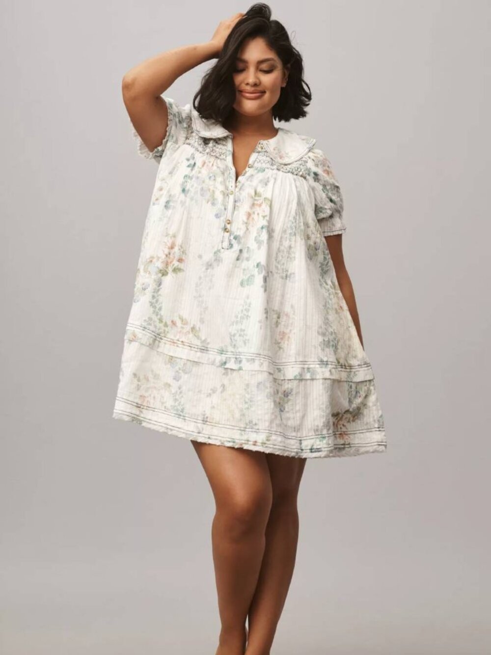 Pilcro Anthropologie Puff-Sleeve Collared Floral Cottagecore Babydoll Mini Dress